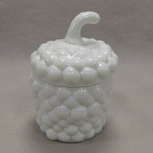 Vintage Figural Berry Shaped Milk Glass Jam Pot Lidded Jar Raspberry Blackberry